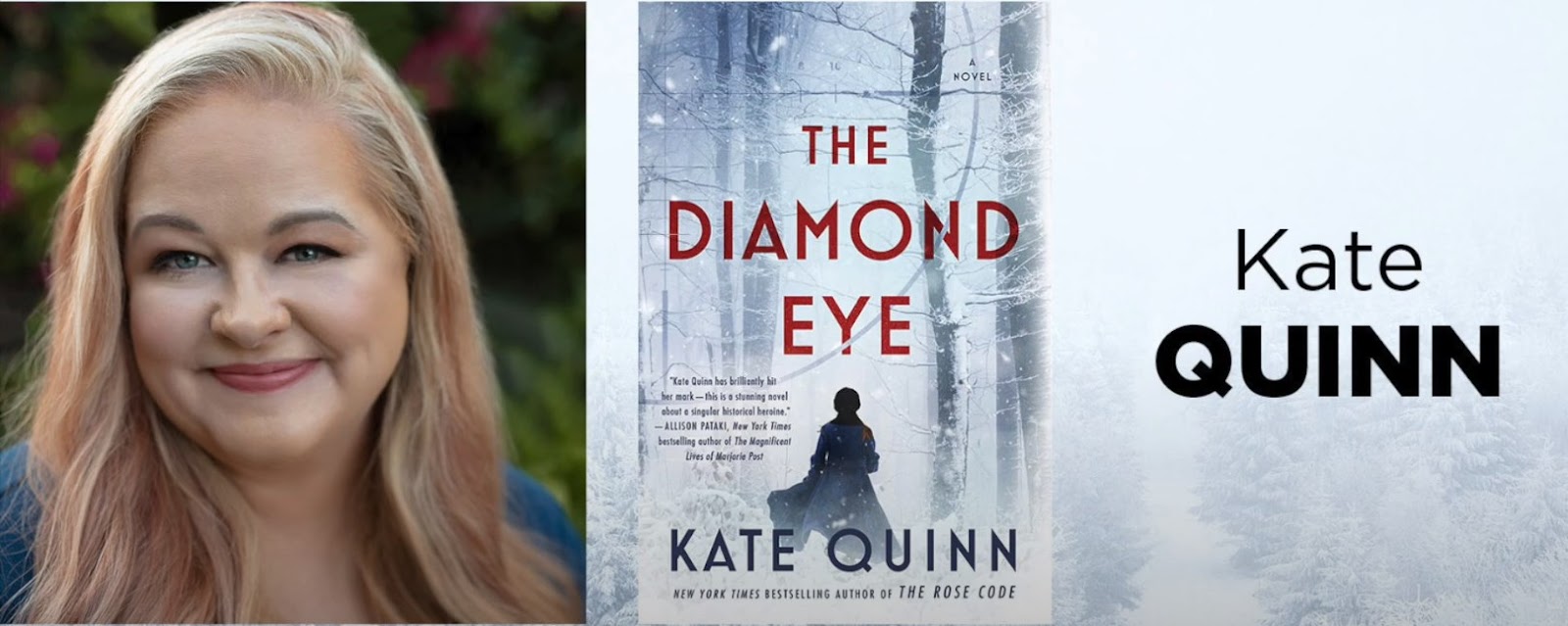 Kate Quinn and her “The Diamon Eye” book (cover)
