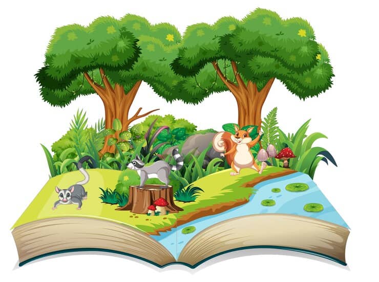 Illustration of Opened Book with Cute Animals